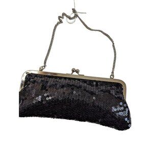 Ann Taylor Loft Black sequin clutch bag‎ purse black evening party cocktail 10x5